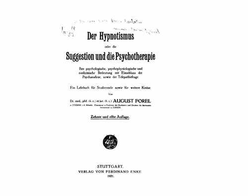 Титульный скан: Der Hypnotismus oder die Suggestion und die Psychotherapie