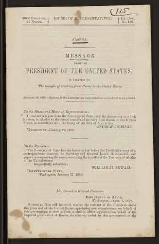 Титульный скан: Message from the President of the United States in relation to the transfer of territory from Russia to the United States